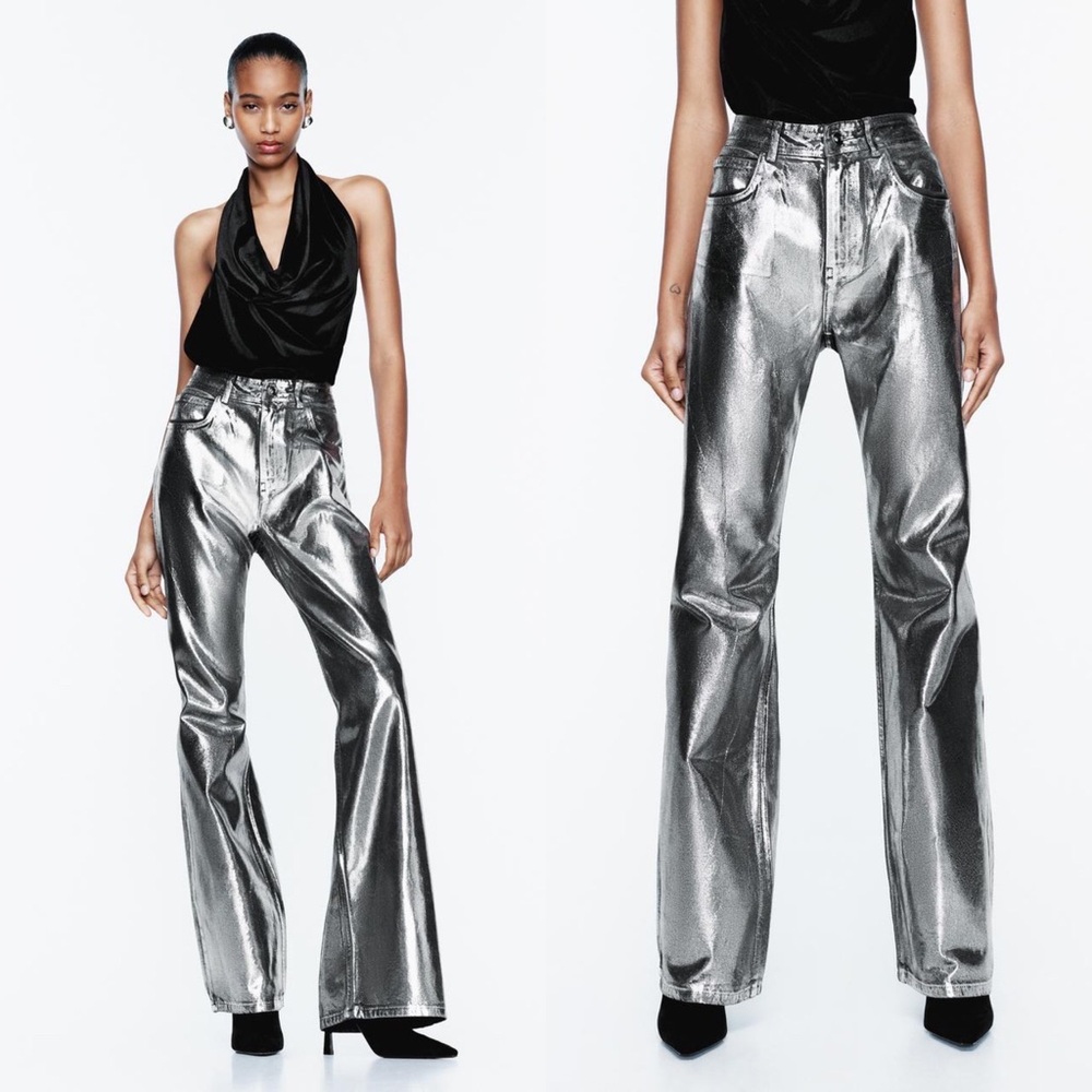 Zara Silver Flare & Wide Leg Jeans